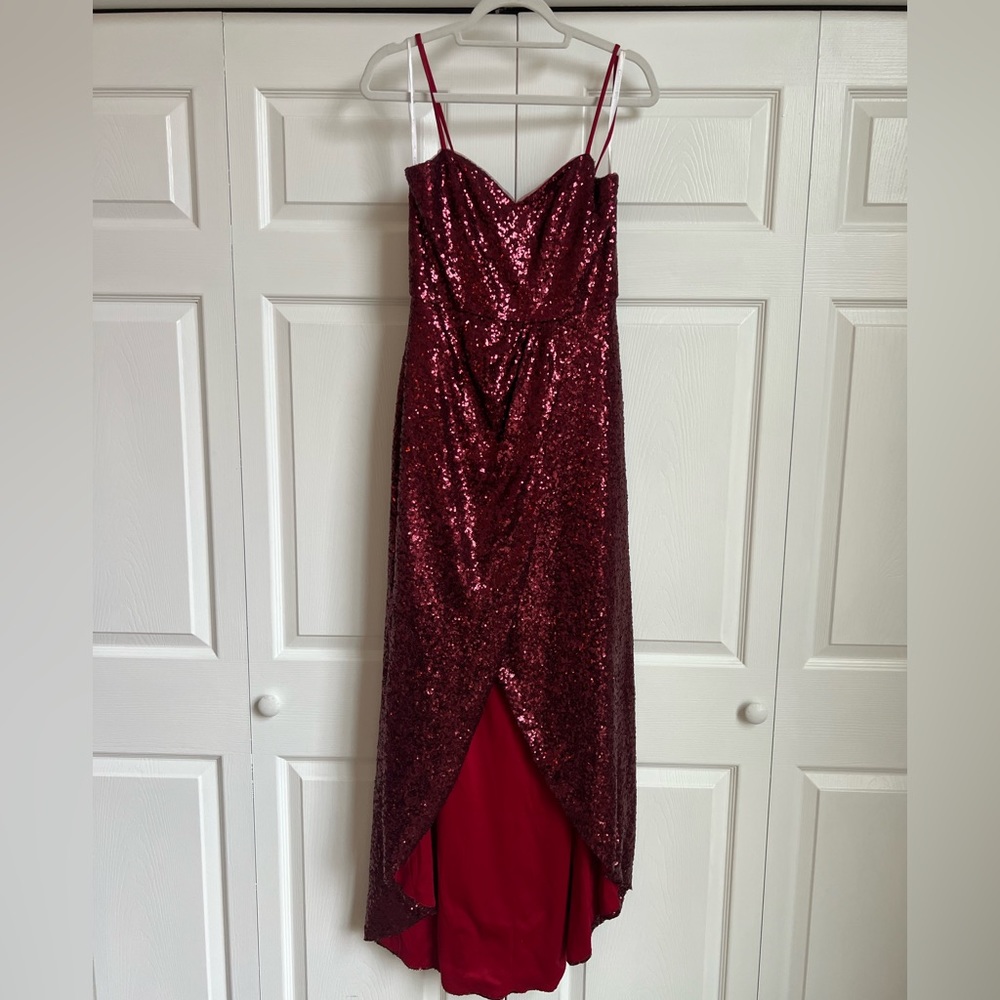 Christina Wu Celebrations Red/Claret Sequin holiday party dress